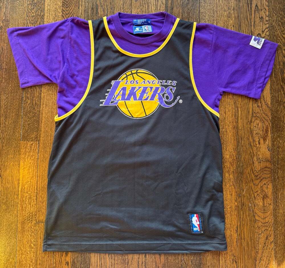 VTG 90s Los Angeles Lakers NBA STARTER MESH TANK TOP JERSEY OVERLAY T-SHIRT MED